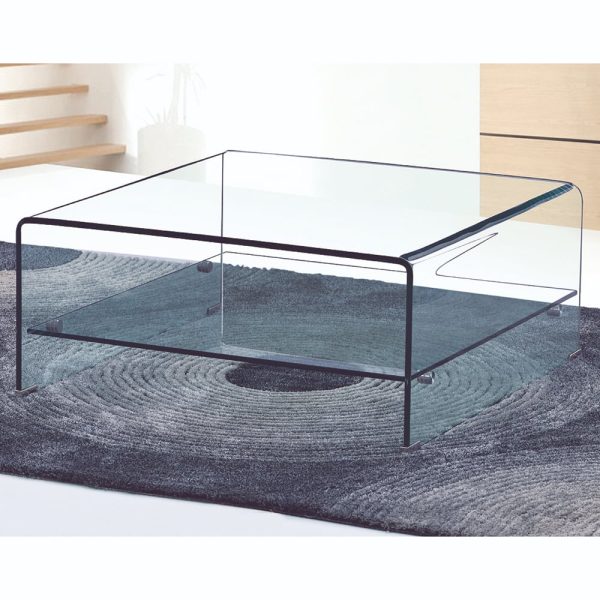 Afya Glass Square Coffee Table With Undershelf In Clear | Bed Sava