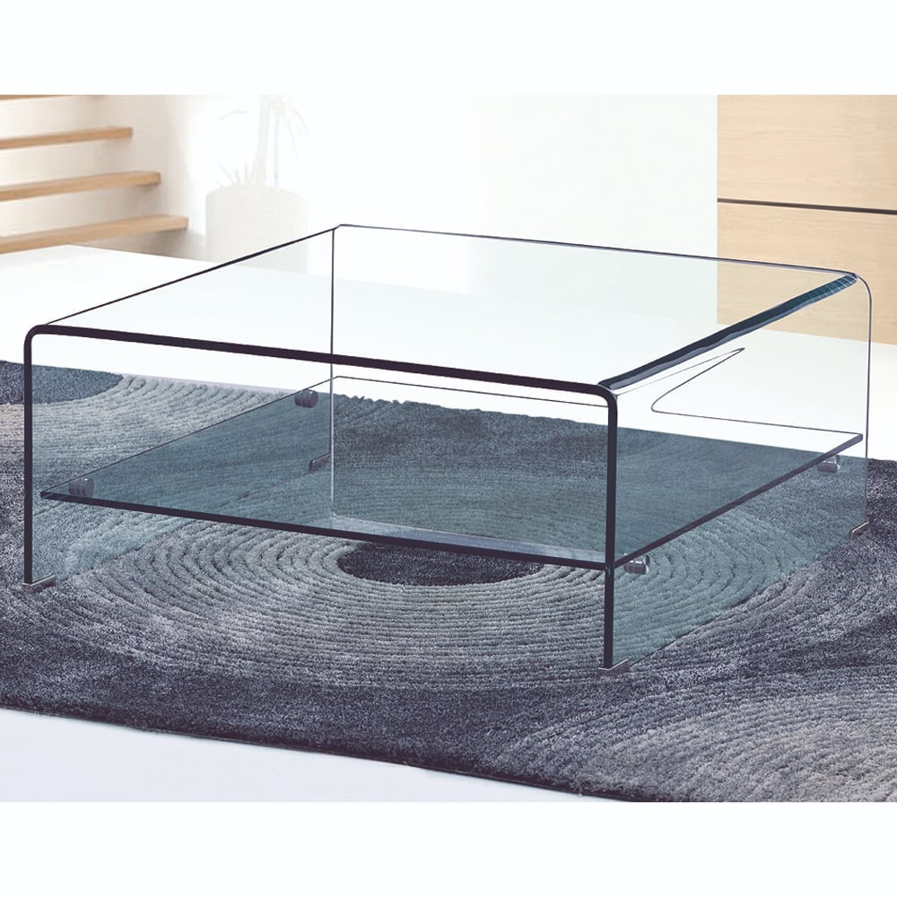 Afya Glass Square Coffee Table With Undershelf In Clear | Bed Sava