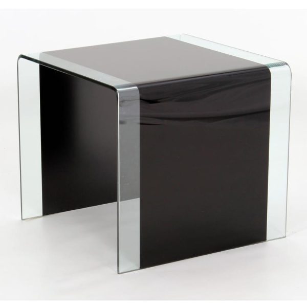 Afya Glass Square Lamp Table In Black And Clear | Bed Sava