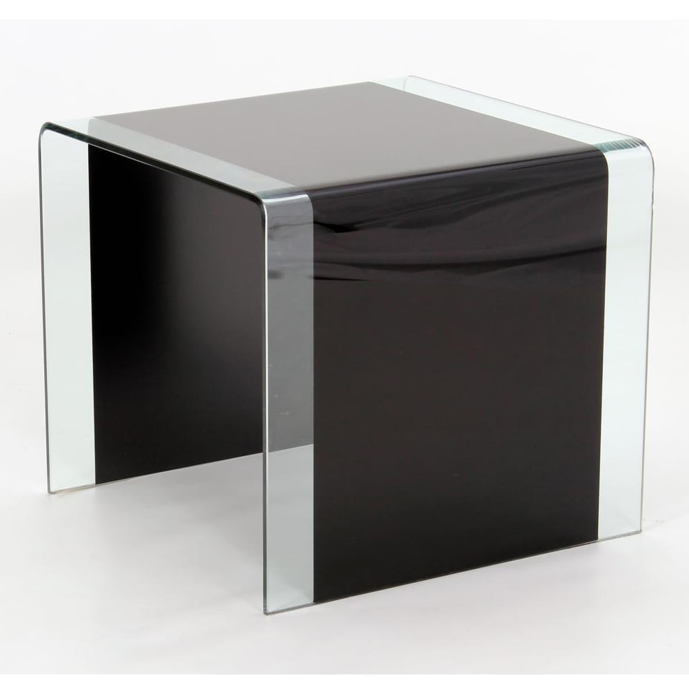 Afya Glass Square Lamp Table In Black And Clear | Bed Sava