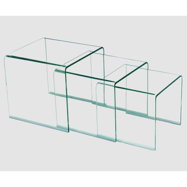 Afya Glass Square Nest Of 3 Tables In Clear | Bed Sava