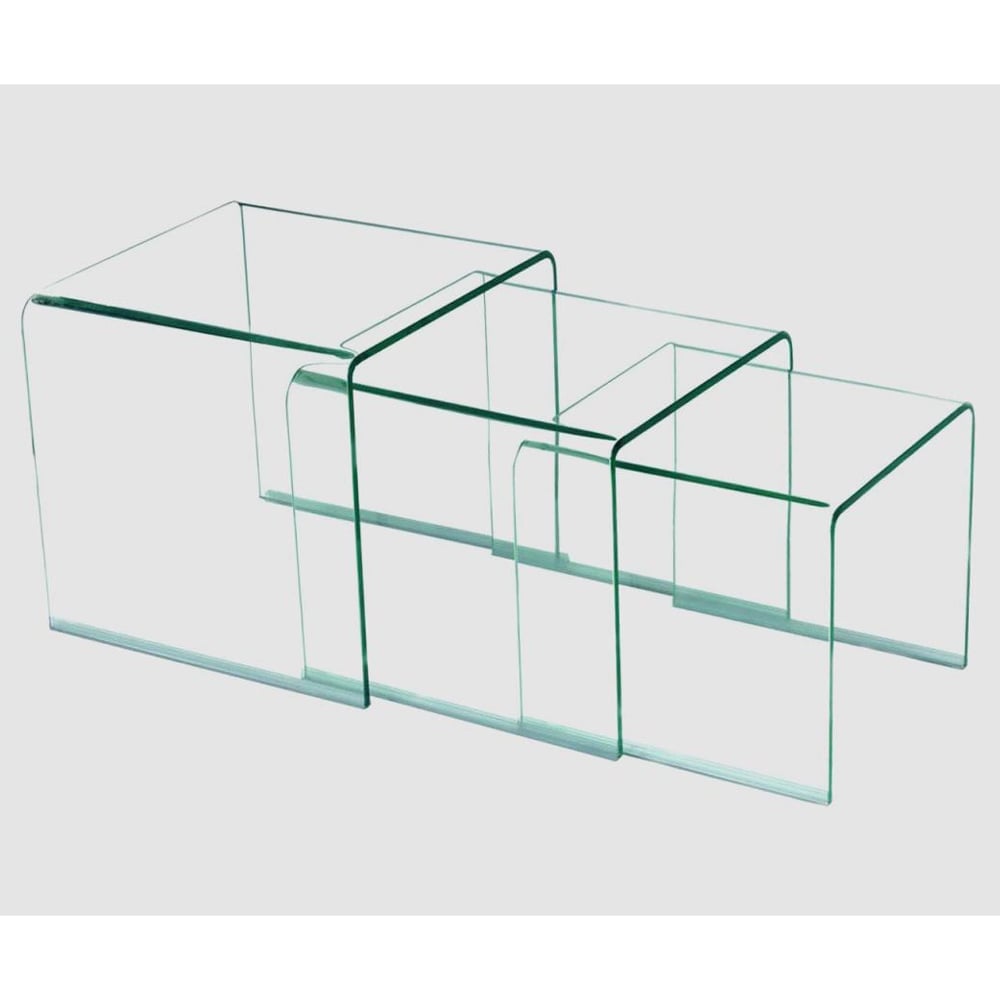 Afya Glass Square Nest Of 3 Tables In Clear | Bed Sava
