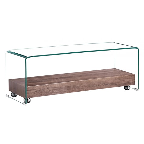 Afya Glass TV Stand With Wooden Shelf In Clear | Bed Sava