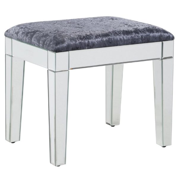Agalia Mirrored Dressing Stool With Velvet Seat In Silver | Bed Sava