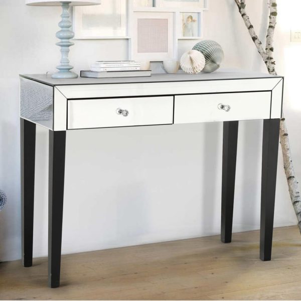 Agalia Mirrored Dressing Table With 2 Drawer In Silver | Bed Sava