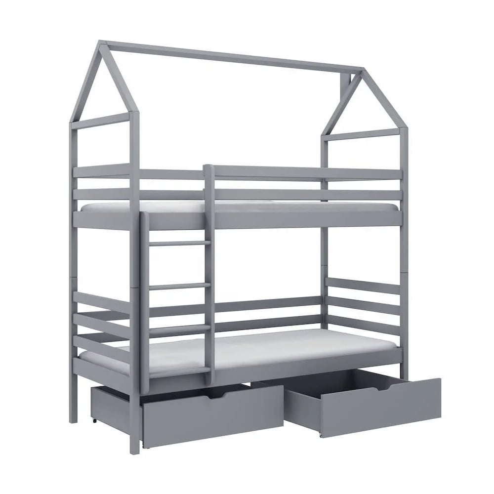 Agnano Wooden Bunk Bed With Bonnell Mattress And Storage In Grey