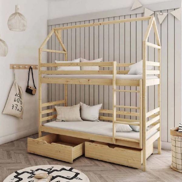 Agnano Wooden Bunk Bed Without Mattress And Storage In Pine | Bed Sava