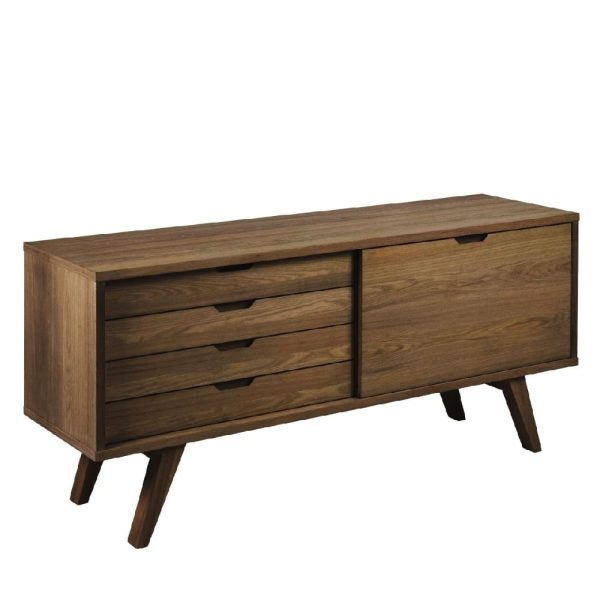 Agnano Wooden Sideboard 1 Sliding Door 4 Drawers In Smoked Oak | Bed Sava