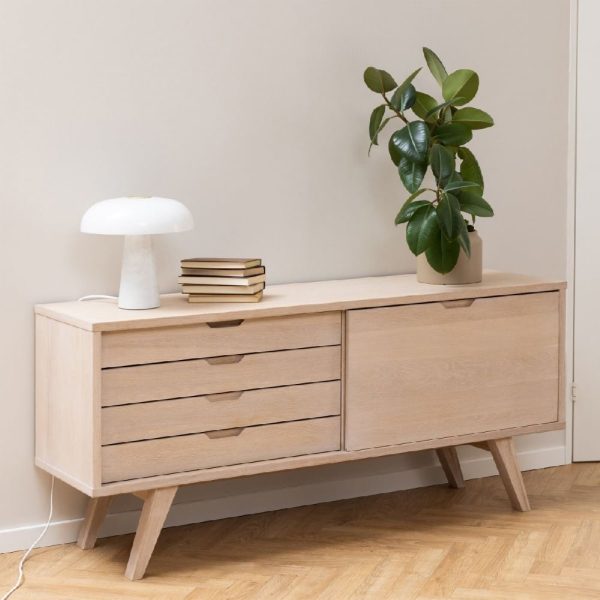 Agnano Wooden Sideboard 1 Sliding Door 4 Drawers In White Oak | Bed Sava