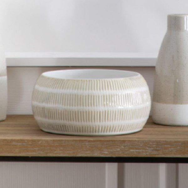 Aiken Ceramic Decorative Bowl In Natural And White | Bed Sava