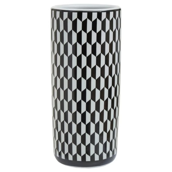Aiken Ceramic Geometric Print Umbrella Stand In Black And White | Bed Sava