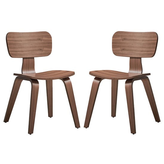 Aiken Walnut Wooden Dining Chairs In Pair