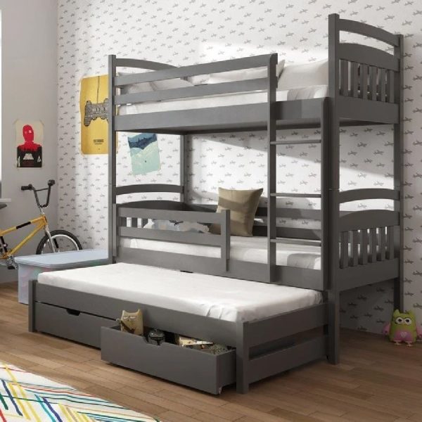 Aiken Wooden Bunk Bed With Foam Mattress In Graphite | Bed Sava