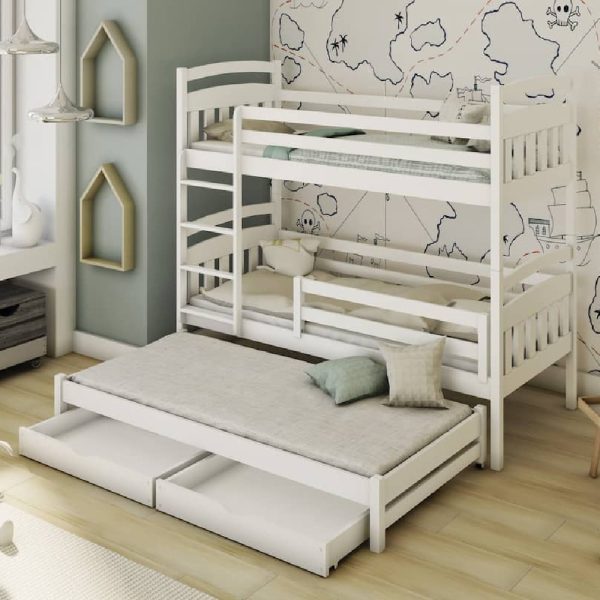 Aiken Wooden Bunk Bed Without Mattress In Matt White | Bed Sava
