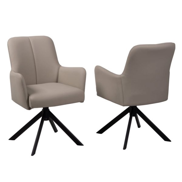 Airdrie Stone PU Leather Dining Chairs With Black Legs In Pair | Bed Sava