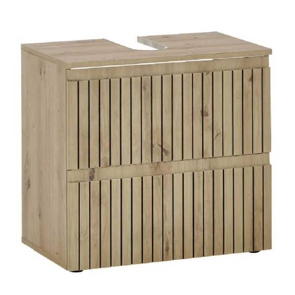 Airdrie Wooden Under Sink Cabinet With 2 Drawers In Oak | Bed Sava