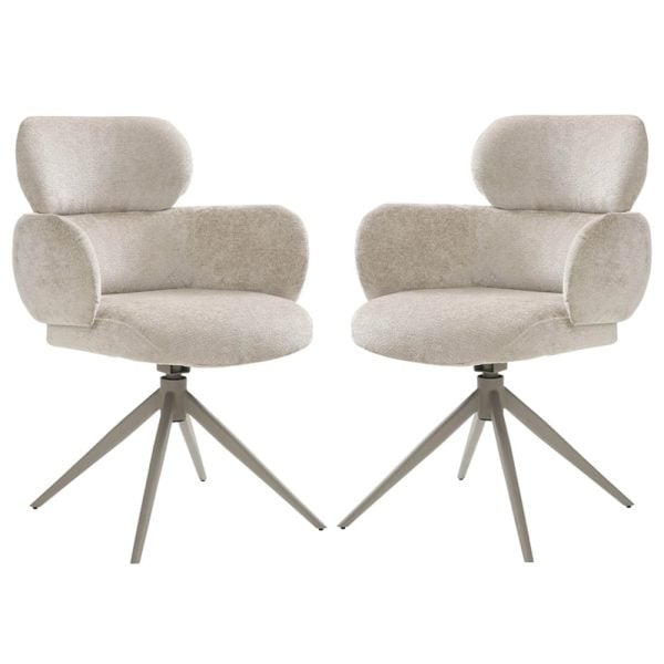 Airway Beige Fabric Dining Chairs With Metal Legs In Pair | Bed Sava