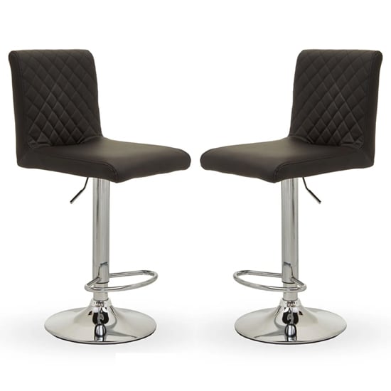 Baino Black Leather Bar Chairs With Round Chrome Base In A Pair