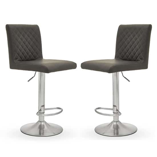 Baino Grey Leather Bar Chairs With Round Chrome Base In A Pair