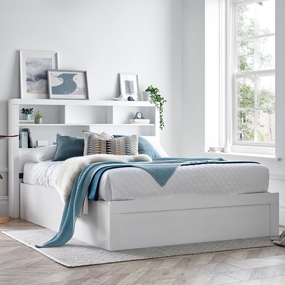 Akron Wooden Ottoman Storage King Size Bed In White