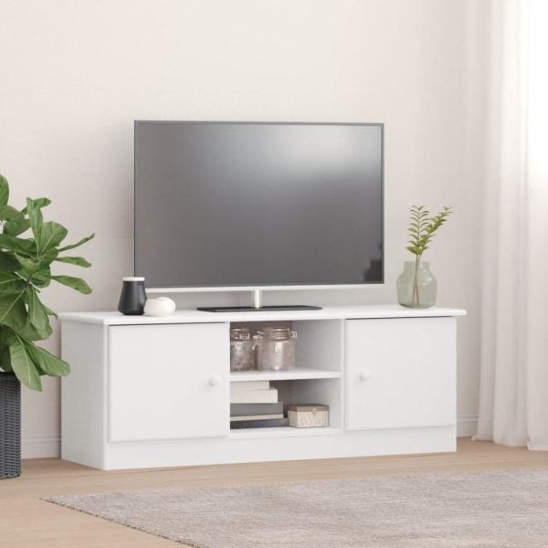 Akron Wooden TV Stand With 2 Doors In White | Bed Sava