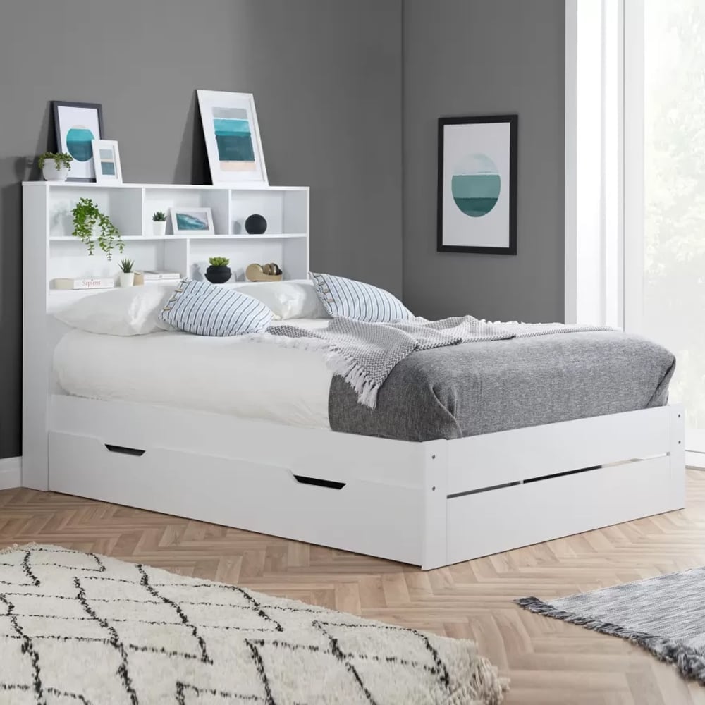 Alafia Wooden Storage King Size Bed With 1 Drawer In White