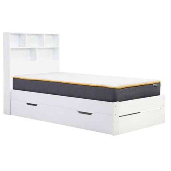 Alafia Wooden Storage Single Bed In White | Bed Sava
