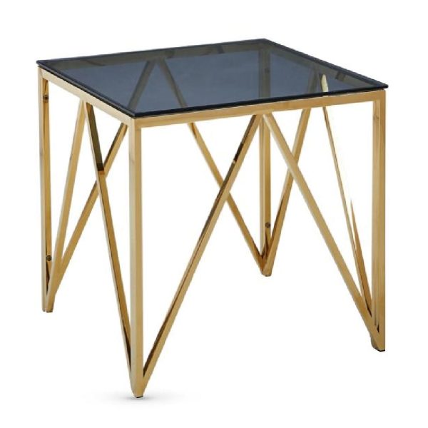 Alaro Blue Grey Smoked Glass End Table With Gold Frame | Bed Sava