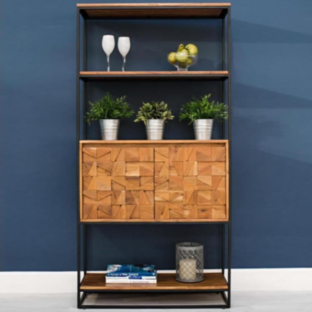 Albany Wooden Bookcase With 2 Doors In Natural