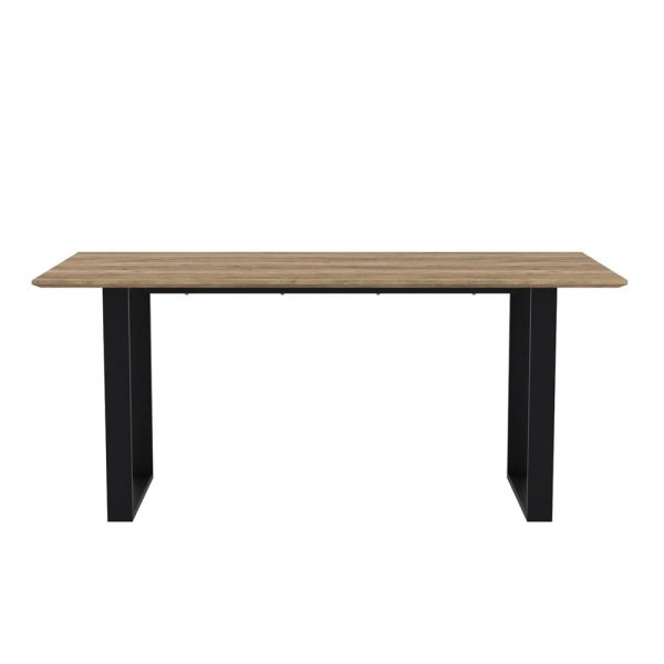 Albany Wooden Dining Table In Russet With Black U Shaped Legs | Bed Sava