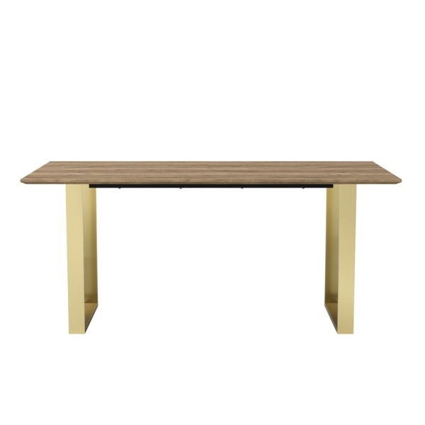 Albany Wooden Dining Table In Russet With Gold U Shaped Legs | Bed Sava