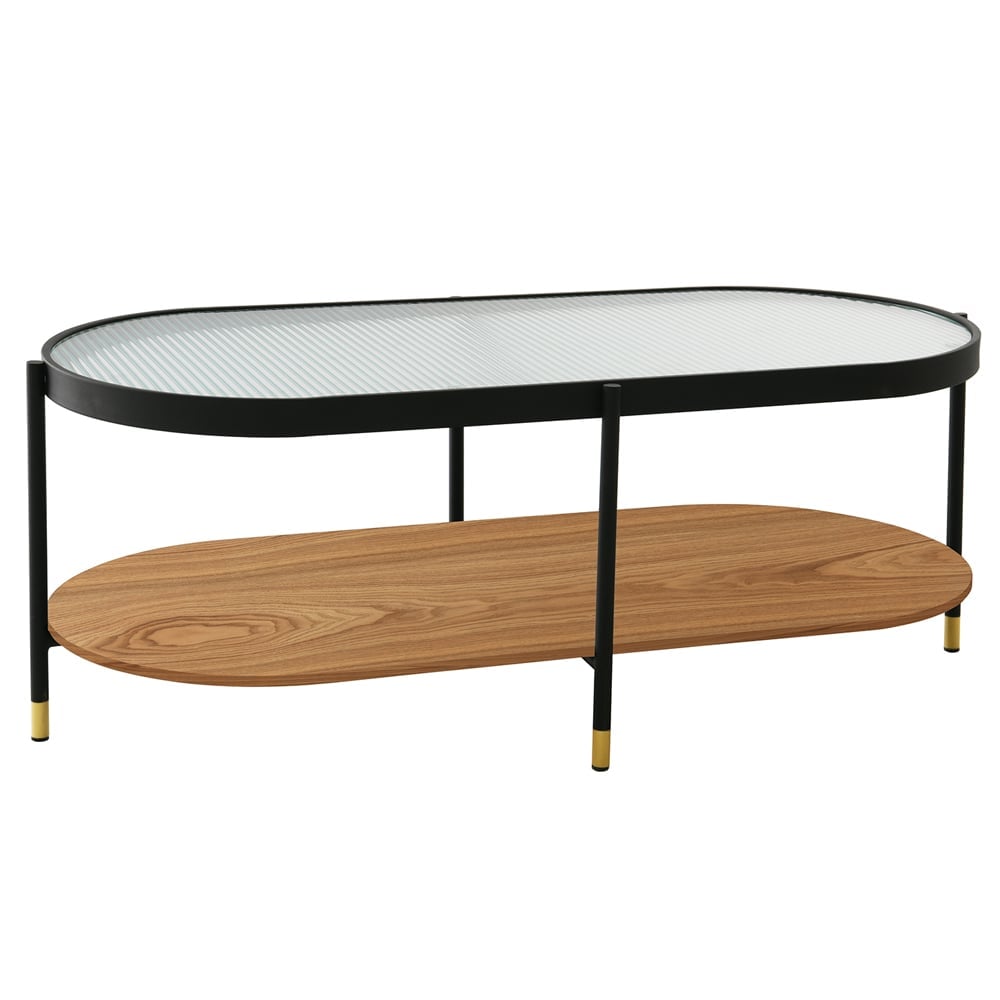 Albertville Ribbed Glass Top Coffee Table With Black Metal Frame | Bed Sava