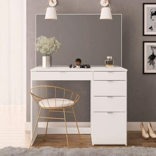 Albion Wooden Dressing Table With Mirror And 5 Drawers In White | Bed Sava