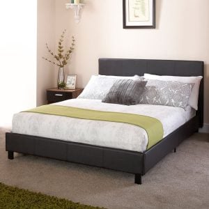 Alcester Faux Leather Double Bed In Black | Bed Sava