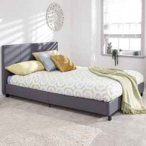 Alcester Faux Leather Double Bed In Grey | Bed Sava