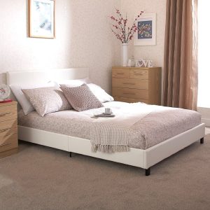 Alcester Faux Leather Double Bed In White | Bed Sava