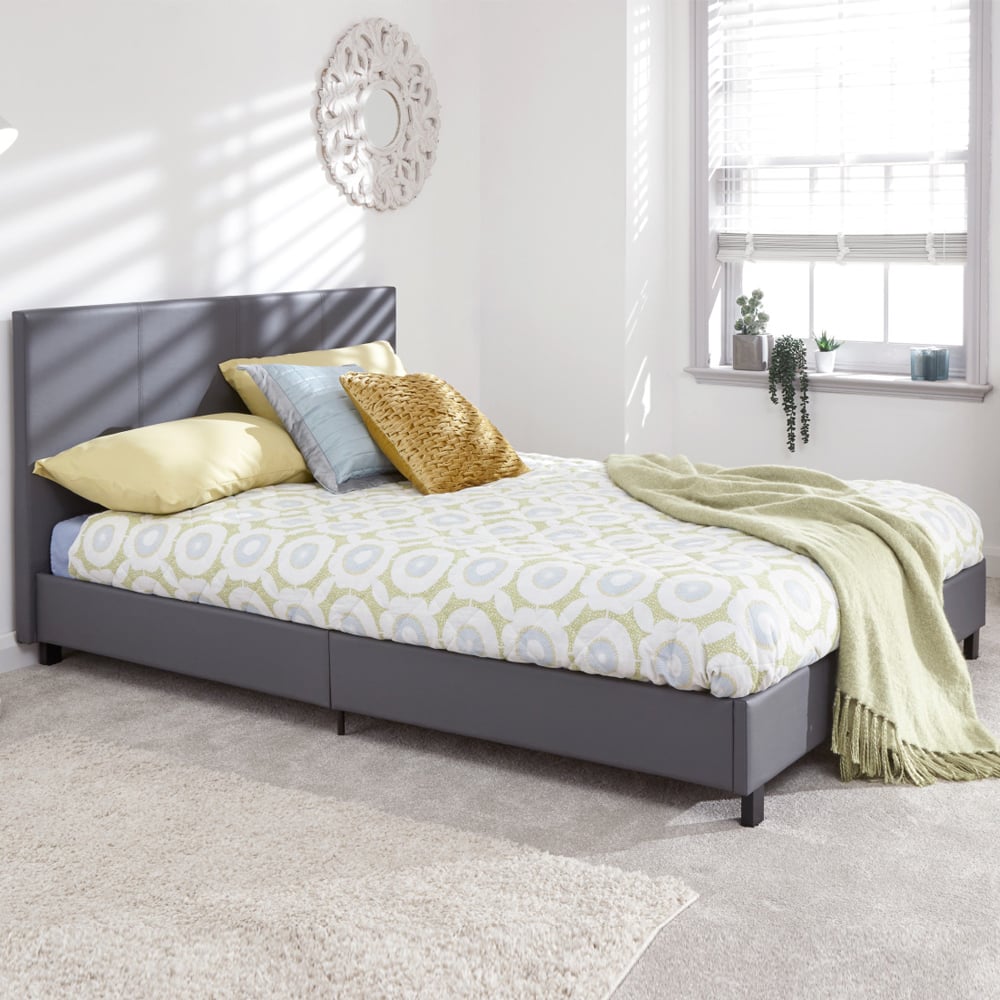Alcester Faux Leather King Size Bed In Grey