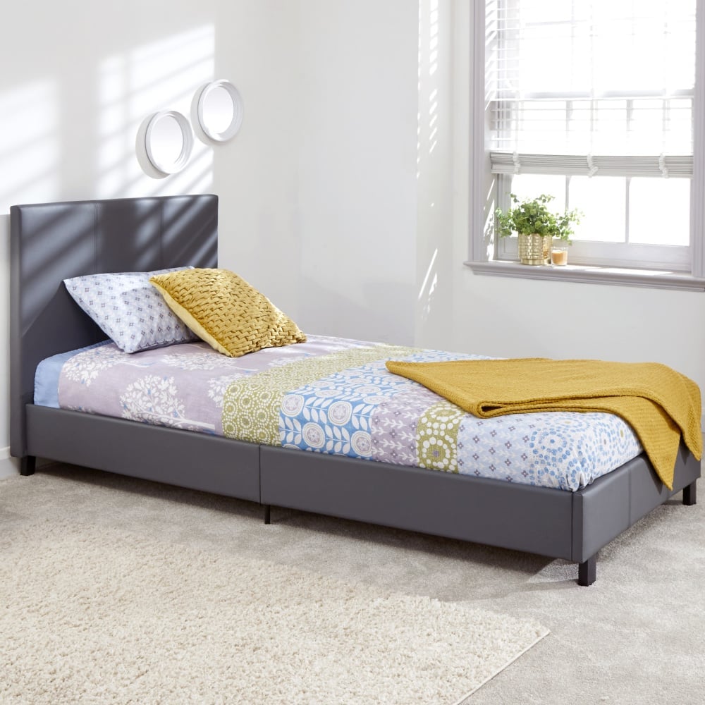 Alcester Faux Leather Single Bed In Grey