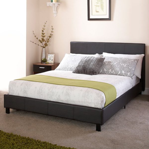 Alcester Faux Leather Small Double Bed In Black | Bed Sava