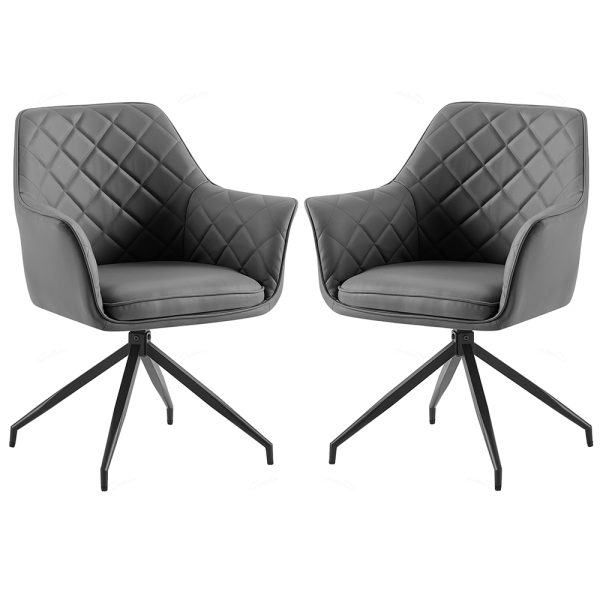 Alcoa Grey PU Leather Dining Chairs With Black Legs In Pair | Bed Sava