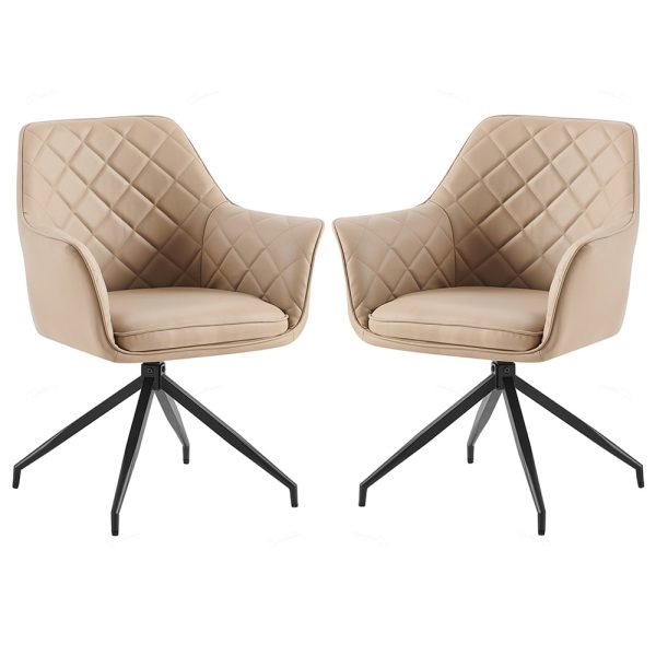Alcoa Mink PU Leather Dining Chairs With Black Legs In Pair | Bed Sava