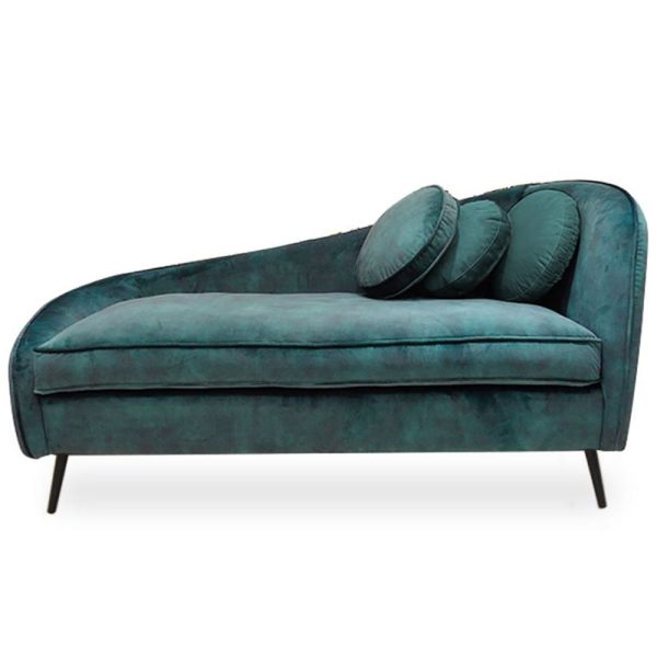 Alcoa Velvet Lounge Chaise With Wooden Legs In Green | Bed Sava