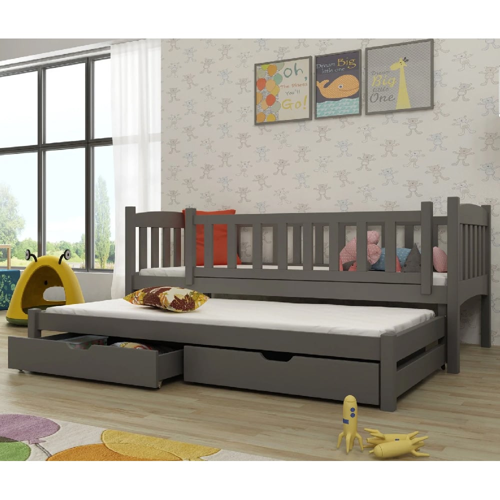Alcoa Wooden Day Bed With Foam Mattress And Trundle In Graphite