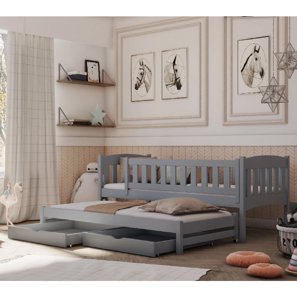 Alcoa Wooden Day Bed With Foam Mattress And Trundle In Grey