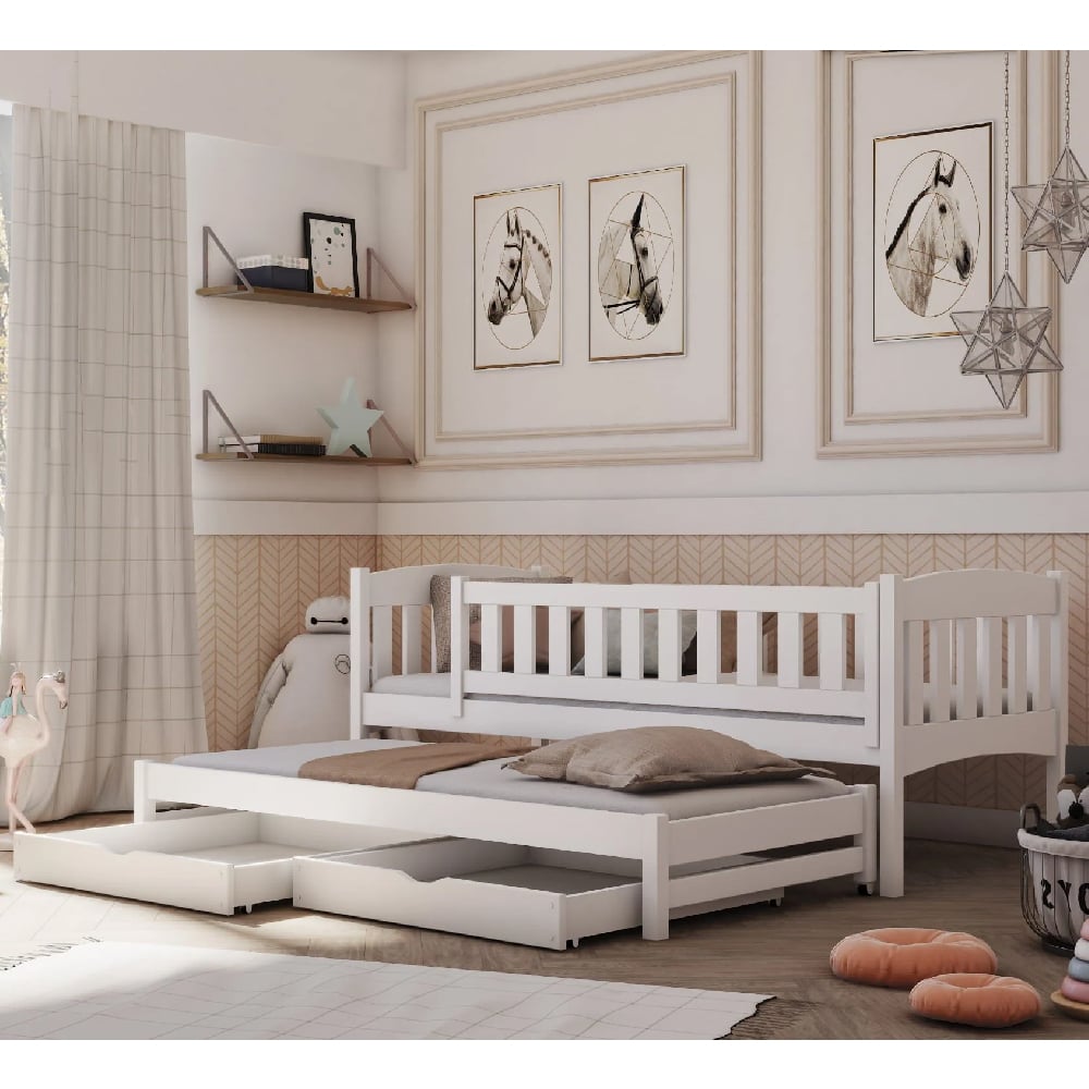 Alcoa Wooden Day Bed With Foam Mattress And Trundle In White