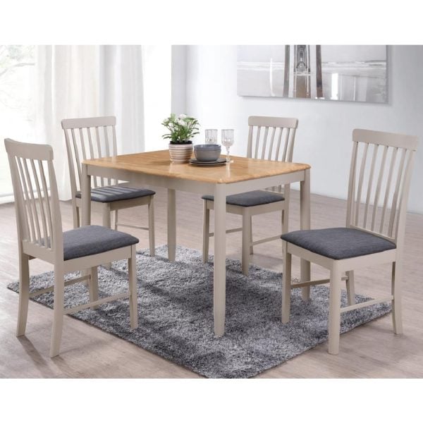 Alcor Wooden Dining Table With 4 Chairs In Oak And Grey | Bed Sava