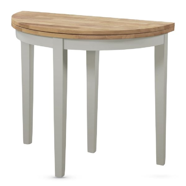 Alcor Wooden Half Moon Console Table In Oak And Grey | Bed Sava