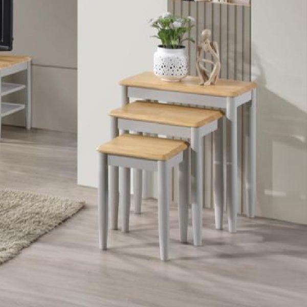 Alcor Wooden Nest Of 3 Tables In Oak And Grey | Bed Sava