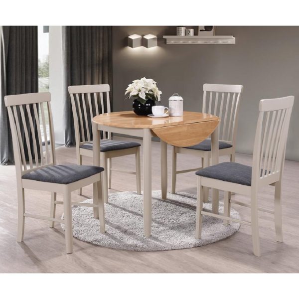 Alcor Wooden Round Dining Table With 4 Chairs In Oak And Grey | Bed Sava