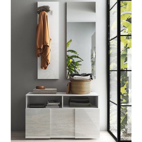 Aleta High Gloss Hallway Furniture Set In White | Bed Sava
